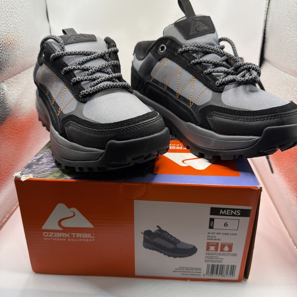 Ozark Trail Mens Waterproof Low Hiking Boots Black Size 6. New